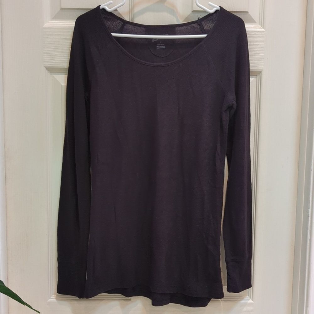 Arizona Jeans Women's Black Waffle Knit Long Sleeve Raglan Top Size Large
